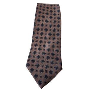 Vintage Woodward’s Classic Tie 100% Silk Brown & Navy Patterned Made in Canada